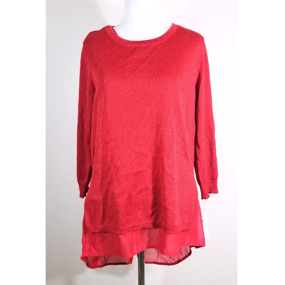 NWT NY Collection Red Layered 3/4 Sleeve Top
